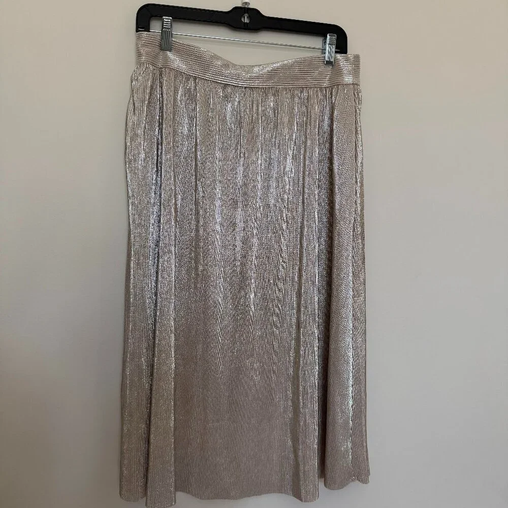 Who What Wear Metallic Pleated Midi Skirt Party Formal Gold - NWT - 12